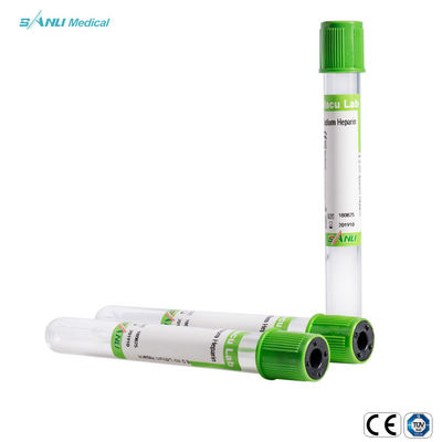 Dessus vert 13*100 de sodium d'héparine de plasma de sang de tubes jetables de collection