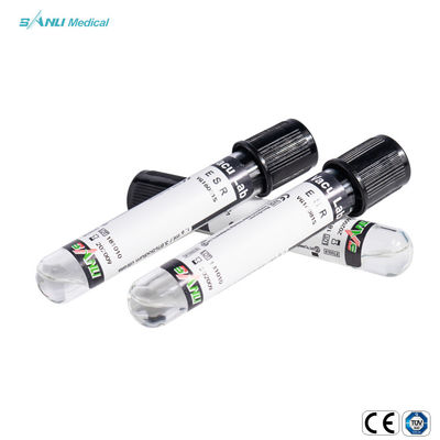 Tube supérieur noir de la collection esr de sang de citrate sodique de la picoseconde 3,8% de PE jetable