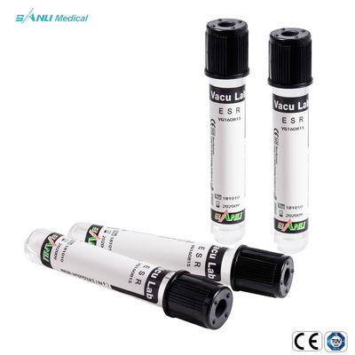 3,8% tube supérieur noir d'analyse de sang des tubes esr de collection de sang de vide de citrate sodique