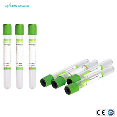 Dessus vert de tubes de collection de sang en verre d'héparine de lithium pour des essais de biochimie