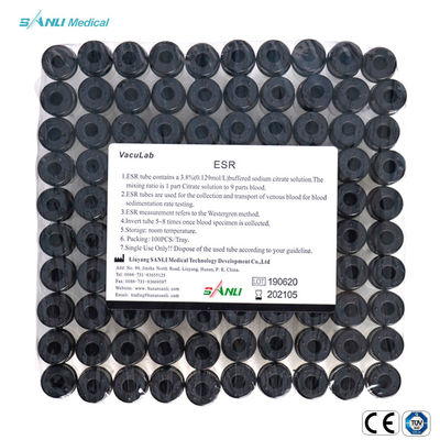 Sédimentation supérieure noire Rate Tube d'érythrocyte 13x75mm 1.6ml stérile