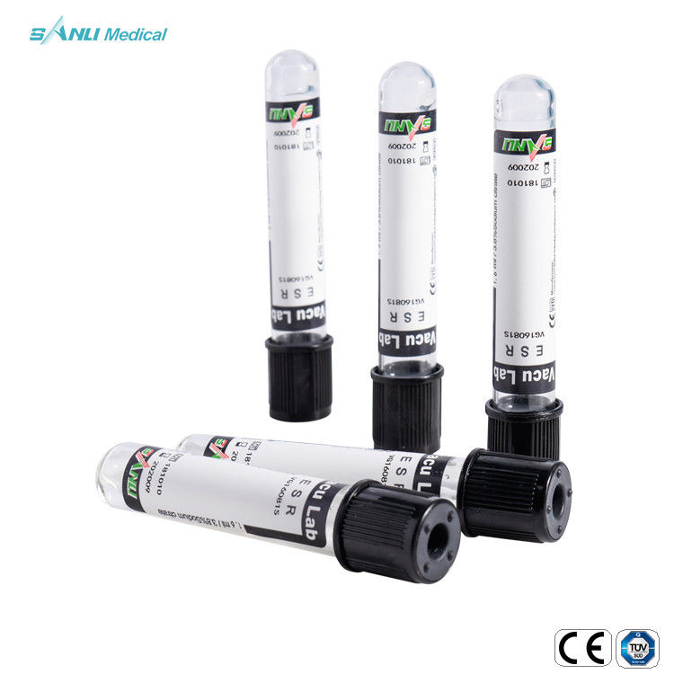 3,8% tube supérieur noir d'analyse de sang des tubes esr de collection de sang de vide de citrate sodique